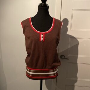 4/25$ Lija Brown V-Neck Sweater Vest with Subtle Pattern XL fits like a M